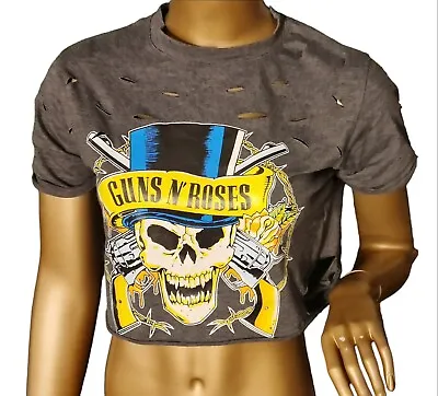 Buy Guns N Roses Grey Slashed  Crop Top /T Shirt  Size 12 • 12£