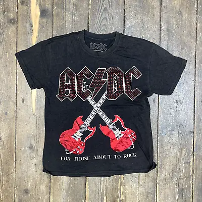 Buy AC/DC T-Shirt Music Graphic Spellout Short Sleeve Tee, Grey, Womens Small • 12£
