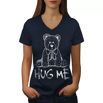 Buy Wellcoda Hug Me Teddy Bear Womens V-Neck T-shirt, Nice & Graphic Design Tee • 15.99£