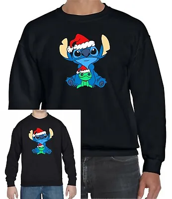 Buy Lilo + Stitch,Scrump + Stitch Santa Christmas Black Cotton Jumper Sweater Unisex • 19.99£