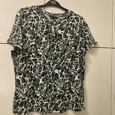 Buy M&S Ladies Camo Animal Print Pure Cotton T-Shirt Size 14 Soft Touch Stretch NEW • 10.95£