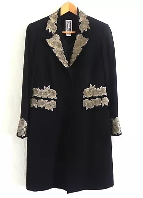 Buy Zelda 3 Button Coat Black Embroidery/Bead Trim Long Sleeve Pockets Size 8 • 172.63£