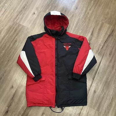 Buy Vintage Chicago Bulls Coat Men Size L Fans Pick Black And Red Puffer Jacket 90s • 65£