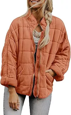 Buy Womens Quilted Jacket Winter Warm Zip Long Sleeve Loose Plain Color Coat Outwear • 25.52£