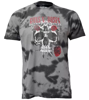 Buy Guns N Roses T Shirt Official Flower Skull Dip Dye Wash Rock Band Logo Grey New • 16.95£
