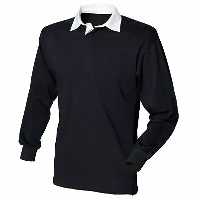 Buy Front Row New Men's Shirt Pure Cotton Full Sleeve Plain Rugby Leisurewear T TOP • 21.87£