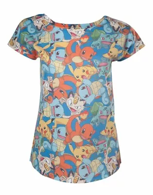 Buy WOMENS POKEMON T-SHIRT TOP (SMALL) All Over Print New Official License Nintendo • 9.99£