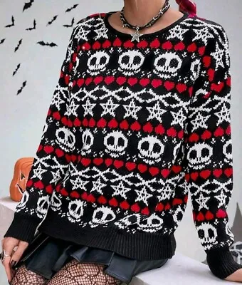 Buy Christmas Halloween Jumper Size L (UK 12-14) Emo Punk Gothic Sweater Top • 14.99£