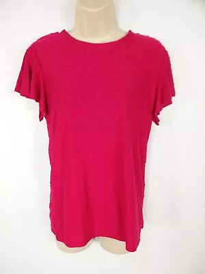 Buy Women M&s Uk 12 Bright Pink Flutter Short Sleeve Dobby Casual Summer T Shirt Top • 9.59£