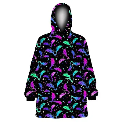 Buy Unisex Galaxy Colorful Bats Stars Bat Print Fleece Oversized Blanket Hoodie • 37.99£