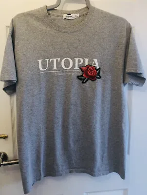 Buy T-shirt Men’s Medium Grey Top Shop Utopia Label  Short Sleeved Logo To Front • 8.99£