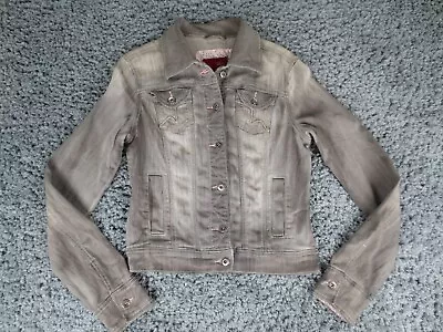 Buy Vanity Jacket Womens Large Gray Stretch Blend Denim Button Trucker Cropped Faded • 17.91£
