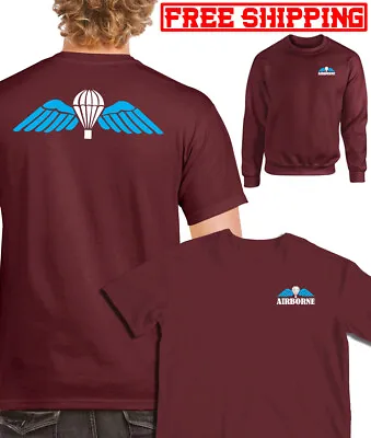 Buy ALL ARMS AIRBORNE WINGS PARACHUTE T-SHIRT Sweatshirts Para Maroon 16 Brigade Tee • 17£