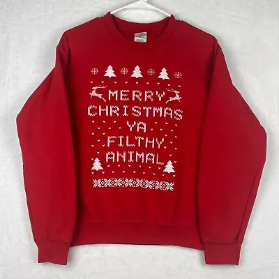 Buy Gildan Christmas Sweater Merry Christmas Ya Filthy Animal Unisex Small Red • 14.20£