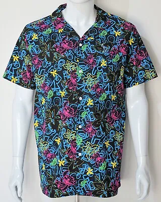 Buy Disney Parks Neon Tropical Surfing Stitch Button-Up Camp Shirt Size Medium NEW • 50.14£