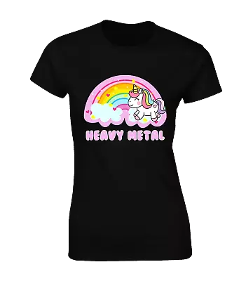 Buy Heavy Metal Unicorn Ladies T Shirt Funny Joke Cute Design Sarcastic Music Top • 8.99£
