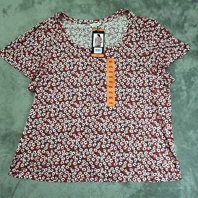 Buy NWT Lucky Brand T Shirt Red Floral Print Womans XXL Flutter Short Sleeve New • 12.54£