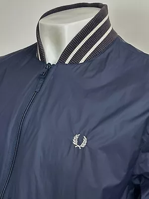 Buy Fred Perry | Tipped Light Weight Bomber Jacket M|L (Blue) Casuals 90s Skins • 3.20£