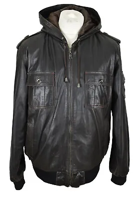 Buy AVIATRIX Brown Leather Hooded Jacket Size 3XL • 43.35£