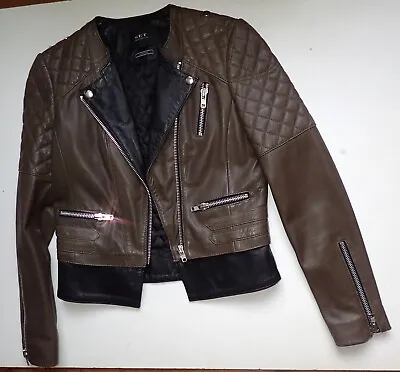 Buy Designer Set Urban Deluxe Brown & Black Luxury Leather Fitted Biker Jacket 10 • 64.99£