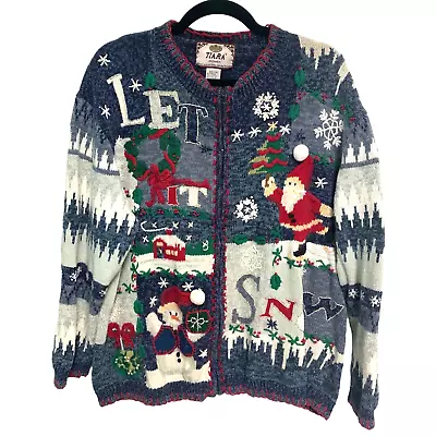 Buy Tiara Women Vintage Embellished Zip Up Christmas Let It Snow Sweater Size 22/24 • 33.15£