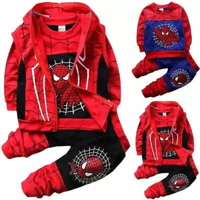 Buy Boy Kid Child Spiderman Sweatshirt Pants Hooded Jacket Set Winter Outfit Casual • 14.69£