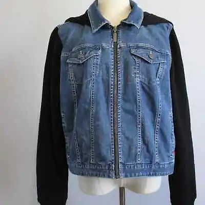 Buy PEACE LOVE WORLD Denim Long Sleeve Black Jacket Size M Half Vest Look • 81.96£