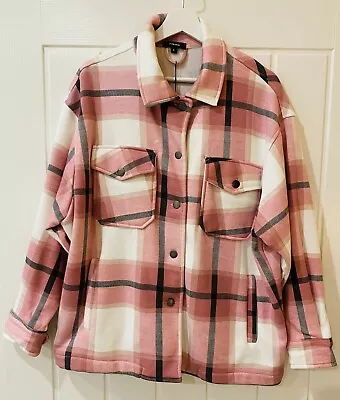 Buy Rising New Pink Check Oversize Shirt Jacket Size Small • 9.99£
