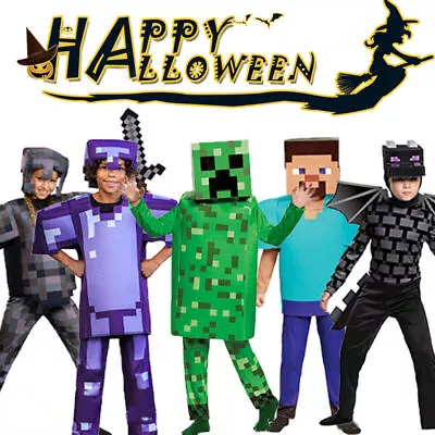 Buy Kids Minecraft Cosplay Costume Jumpsuit Halloween Fancy Dress Party Outfit Gifts • 14.99£