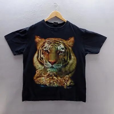Buy Wild Mens T Shirt Large Black Graphic Print Tiger Cubs Short Sleeve Double Sided • 8.99£