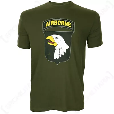 Buy 101st Airborne Large Logo T-shirt - Green Screaming Eagles US Flag • 15.95£