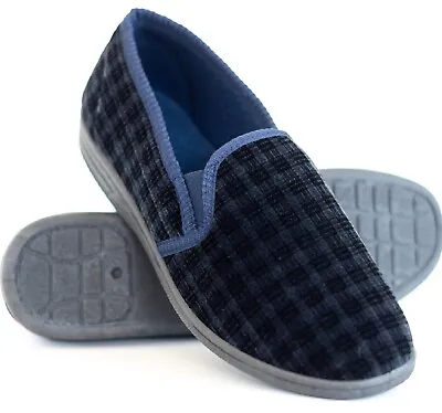 Buy Mens Comfy Black Indoor Slip On Easy Gents Fitting Hard Sole Slippers Shoes Size • 9.95£