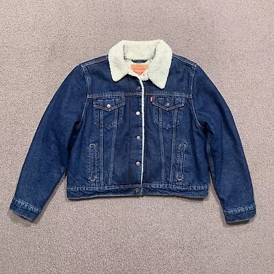 Buy Levi's Jacket Womens XL Blue Sherpa Button Collared Trucker Pockets Denim Indigo • 55.36£