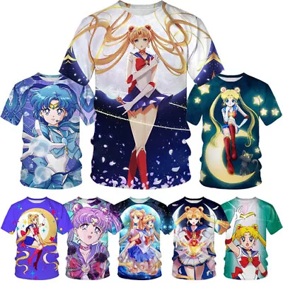 Buy Girls Cartoon Anime Sailor Moon Women Men T-Shirt 3D Print Short Sleeve Tee Top • 9.56£