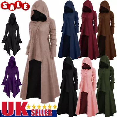 Buy Women Gothic Hooded Steampunk Cloak Cape Coat Witch Cosplay Long Dress Jacket-UK • 22.59£