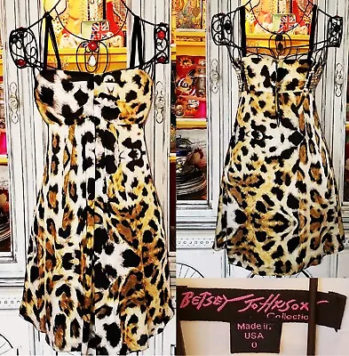 Buy Vintage Betsey Johnson Y2K Leopard Print Babydoll Flare Silk Slip Dress Sz 0 XS • 57.63£