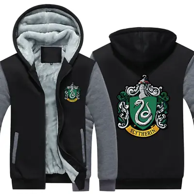 Buy Slytherin School Logo Thick Zipper Jacket Unisex Winter Fleece Warm Sweatshirt • 44.39£