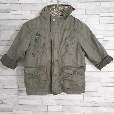 Buy Boys Rebel Coat Jacket Green Age 3-4  Khaki Hooded Full Zip Pockets Lined  • 9.99£