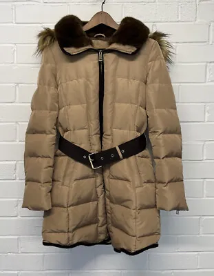 Buy D6. ZARA Gold Padded Coat Detachable Hood Faux Fur Trim Size Medium • 14£