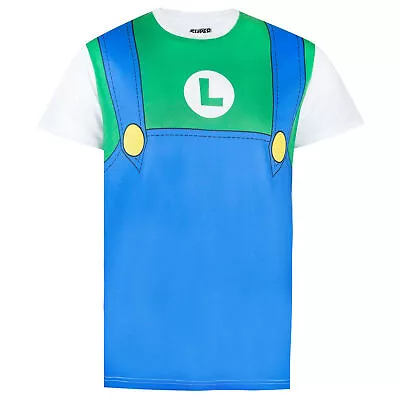 Buy Super Mario Mens Luigi Costume T-Shirt • 14.39£