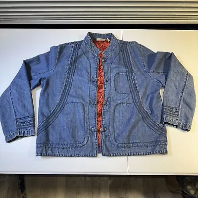 Buy Chico's Design Denim Blazer Jacket Women's Sz 2 Small Embroidered Cotton & Silk • 33.15£