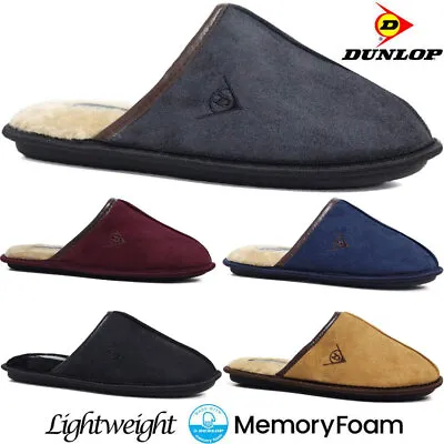 Buy Dunlop Mens Slippers Winter Warm Fur Cosy Memory Foam Indoor Slip On Shoes Size • 7.95£