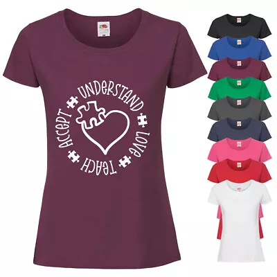 Buy UNDERSTAND LOVE TEACH ACCEPT LADIES T-SHIRT, AUTISM AWARENESS , Choice Of Colour • 11.99£