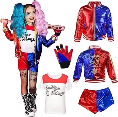Buy Kids Girls Costume Suicide Squad Harley Quinn Fancy Dress Cosplay Costume Outfit • 9£