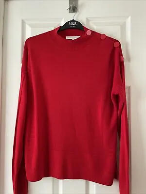 Buy Next Size 12 Christmas Red High Neck Fine With Wool Knit Button Shoulder Jumper • 6.99£