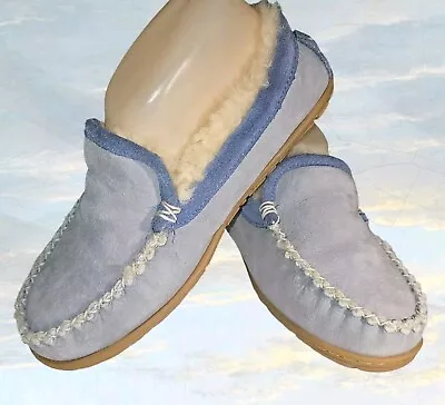Buy LL Bean Women's Wicked Good Slippers Venetian Shearling Lined Suede Blue 7 M • 22.63£