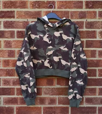 Buy H&M Green Camo Cropped Hoodie Army Camouflage Brown Beige Black Fleece Top S • 17£