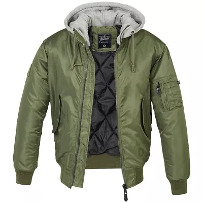 Buy Brandit MA1 Sweat Hooded Jacket Bomber Military Pilot Warm Lined Coat Olive/Grey • 81.95£