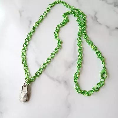 Buy Padlock Necklace With Heart Kitsch Green 48 Cm Chain Funky Punk Jewellery Fun • 3.95£