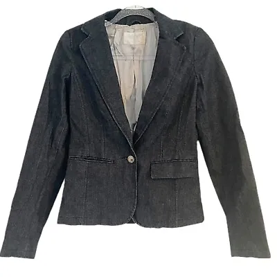 Buy Womens Dark Grey Subtle Shimmer Denim Blazer Lady Style Smart Casual Wear Size M • 14.44£